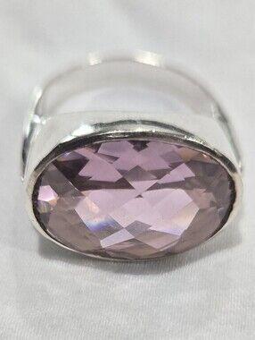 Sterling Silver Ring with Faceted Light Pink Stone